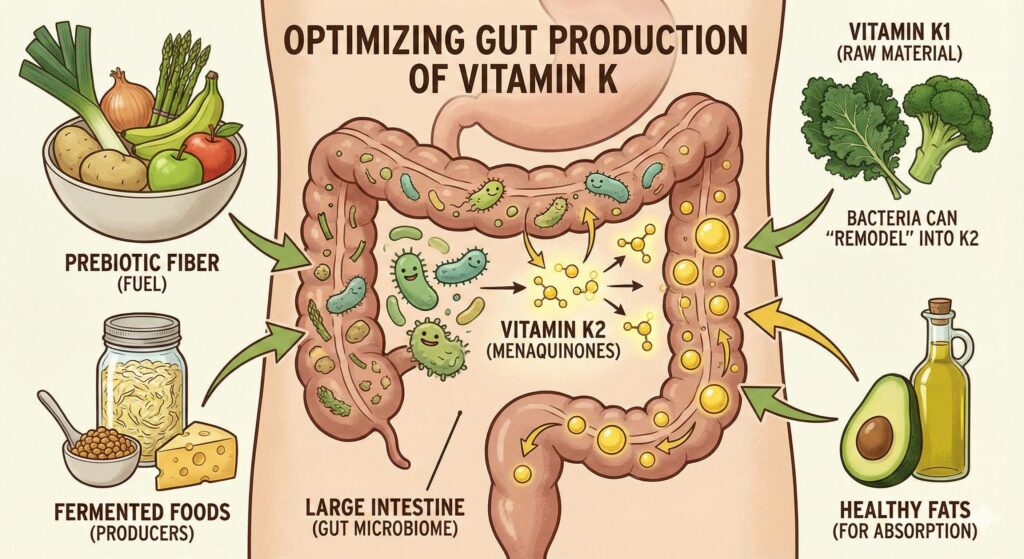 With Fiber, the gut can product Vitamin K!
