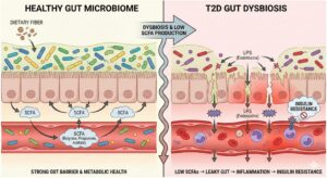 The Connection between Gut Dysbiosis, Type 2 Diabetes, and SCFAs