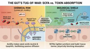 SCFAs and an acidic colon environment and its effects on Pesticides and PFAs