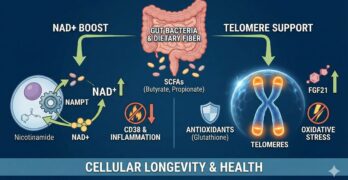 The Connection between the gut and NAD+ production, Telomere length, and longevity