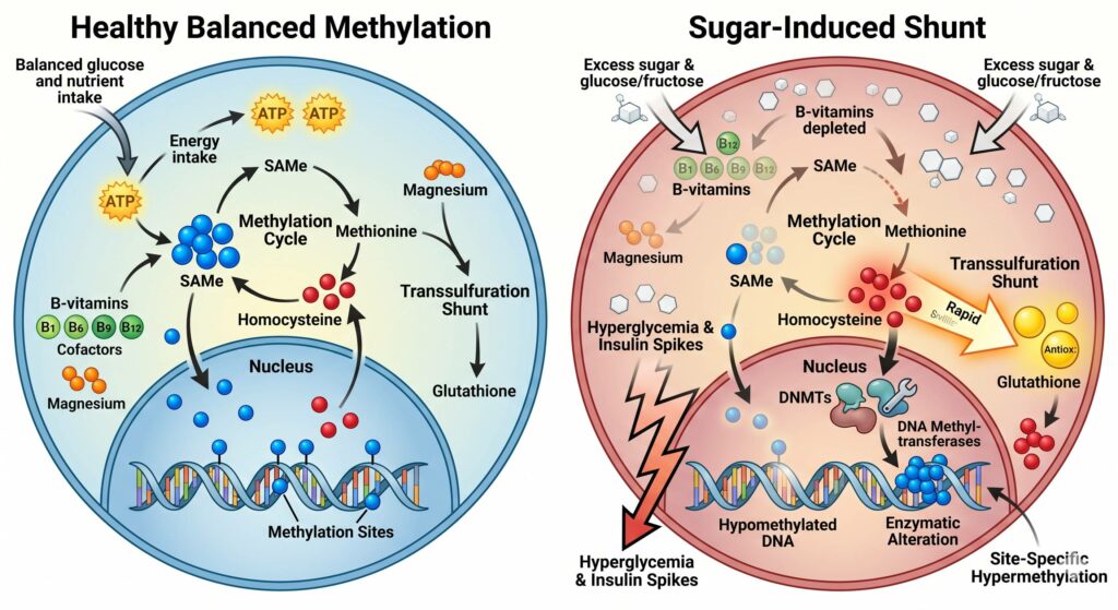Hi sugar consumption caused a methylation pool deficit!