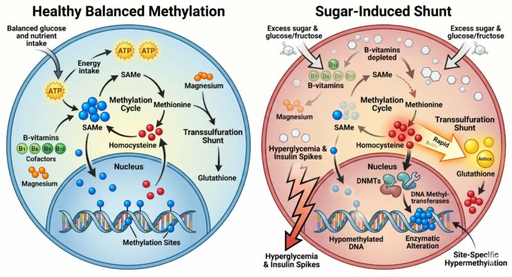 Hi sugar consumption caused a methylation pool deficit!
