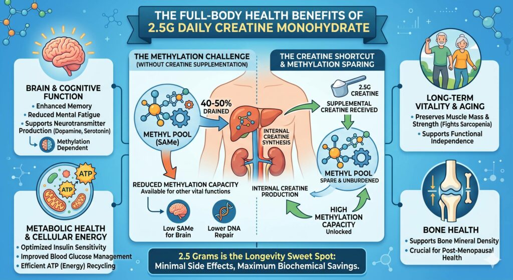 Small doses of creatine have a profound effect on the body from head to toe!