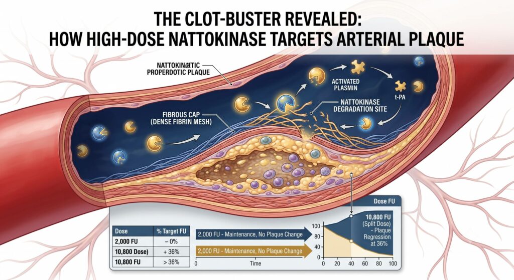 Nattokinase can help clear plaque in 10,000FU units daily up to 36% reduction.