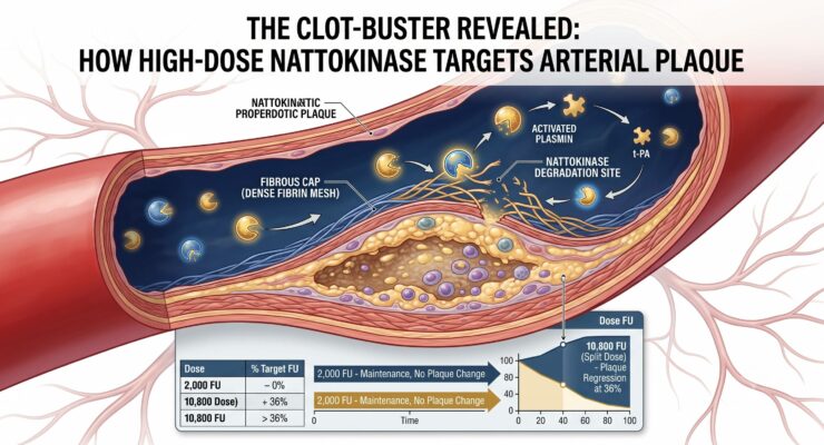 Nattokinase can help clear plaque in 10,000FU units daily up to 36% reduction.