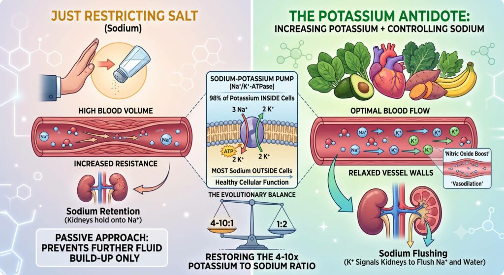 potassium lowers blood pressure by sodium-potassium pump!